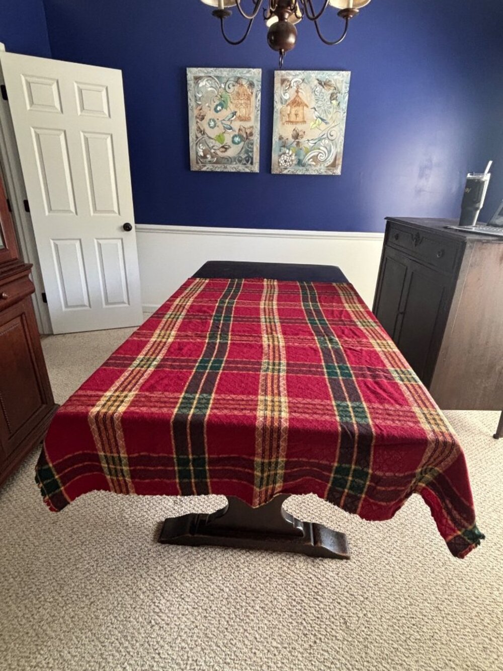 Red & Green Plaid Tablecloth With Textured Diamond Pattern Rectangular - Picture 5 of 5